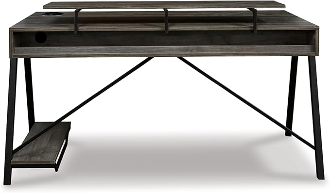 Signature Design by Ashley Barolli Home Office Gaming Desk with Multiuple LED Back Lights, Grayish Brown