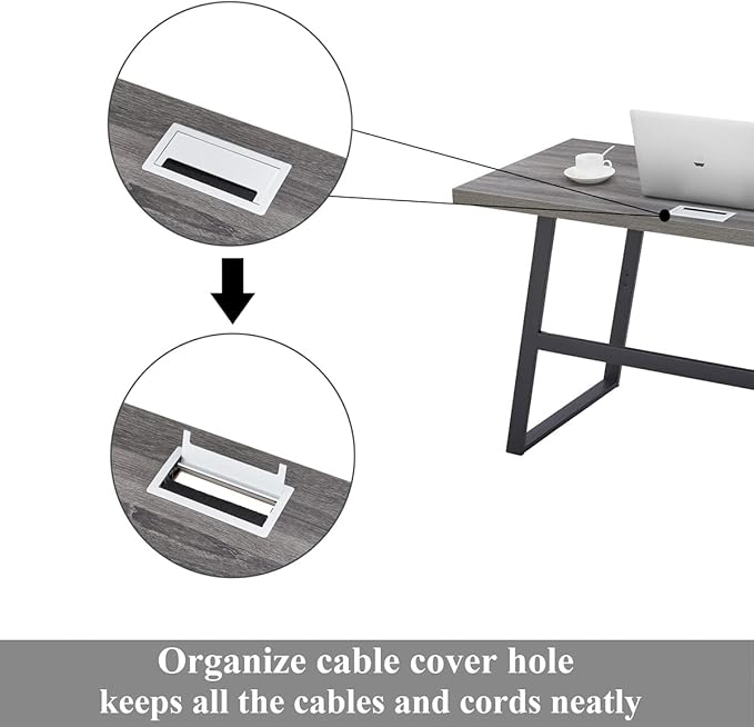 BON AUGURE 55 inch Modern Writing Desk, Rustic Computer Desk for Home Office, Sturdy Simple Wood and Metal Desk, Industrial Work Study Table (Dark Grey Oak)