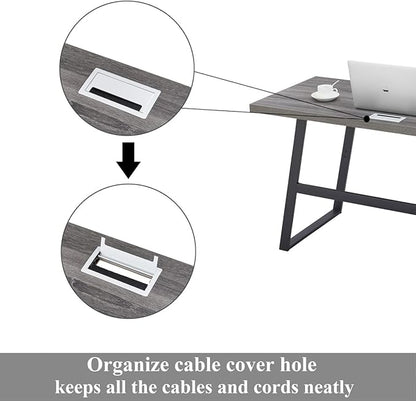 BON AUGURE 55 inch Modern Writing Desk, Rustic Computer Desk for Home Office, Sturdy Simple Wood and Metal Desk, Industrial Work Study Table (Dark Grey Oak)
