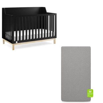 babyGap by Delta Children Oxford 6-in-1 Convertible Crib TrueSleep 2-Stage Deluxe Crib and Toddler Mattress (Bundle), Ebony/Natural