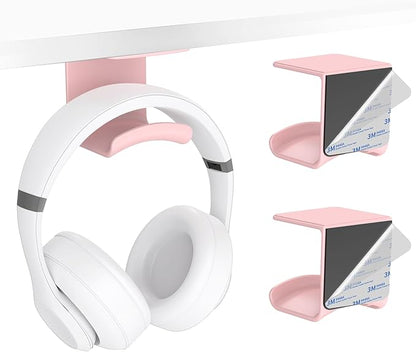 HomeMount Headphone Hook Under Desk - Headphone Holder Under Table, Adhesive Gaming Headphone Stand Hanger Desk Mount for Most Headphone(Pink-2P)