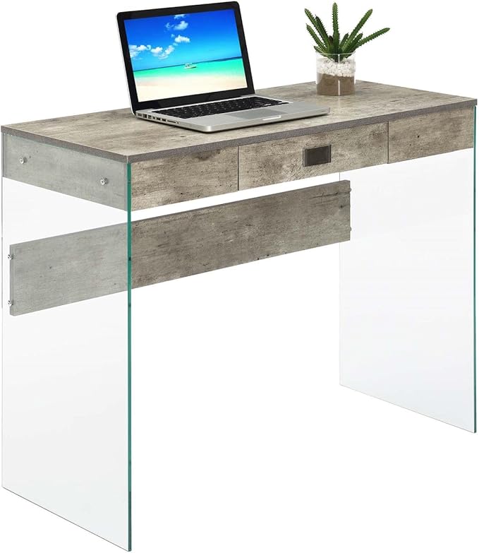 Convenience Concepts SoHo 1 Drawer Glass 36 inch Desk, Faux Birch/Glass