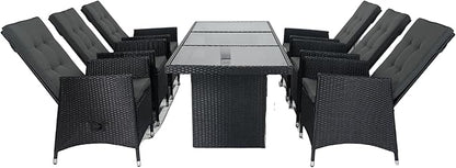 7-Piece Patio Dining, Outdoor Conversation Furniture Set with Adjustable Backrest Wicker + Dark Grey Cushion for Backyard, Balcony and Garden, Zj-Black