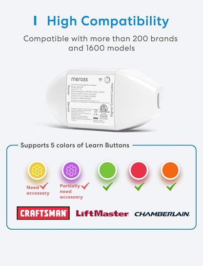 Smart WiFi Garage Door Opener Remote, App Control, Works with Alexa, Google Assistant and SmartThings, No Hub Needed
