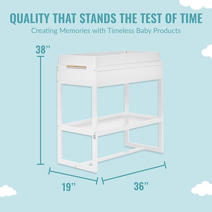 Arlo Changing Table in White, Made of Solid New Zealand Pinewood, Non-Toxic Finish, Comes with Water Resistant Mattress Pad & Safety Strap