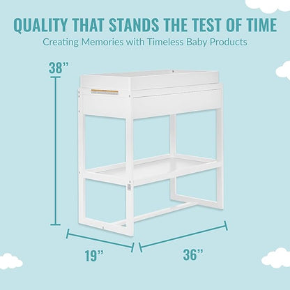Arlo Changing Table in White, Made of Solid New Zealand Pinewood, Non-Toxic Finish, Comes with Water Resistant Mattress Pad & Safety Strap