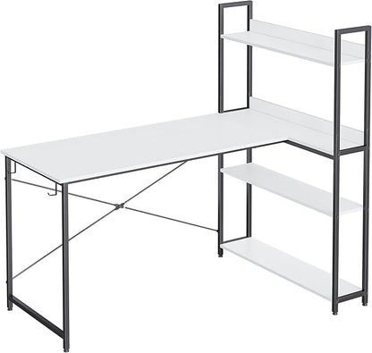 BANTI Computer Corner Desk with Storage Shelves, 55 Inch Small L Shaped Computer Desk, Home Office Writing Desk with 2 Hooks, White