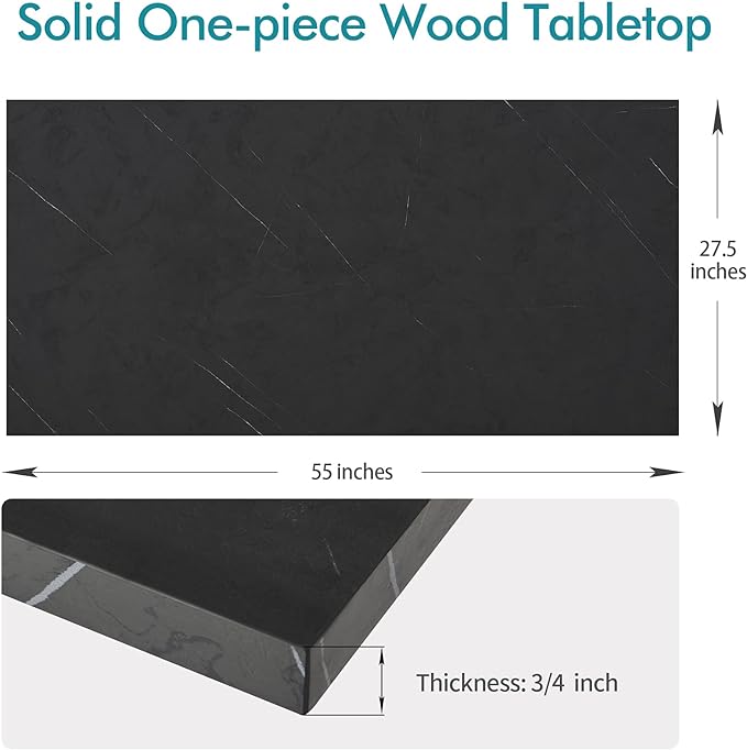 Kaboon Universal Tabletop 55"x27.5", Solid One-Piece Melamine Table Top, Double Desk L-Desk DIY, Home and Office Countertop, Cloud Atlas/Black Marble