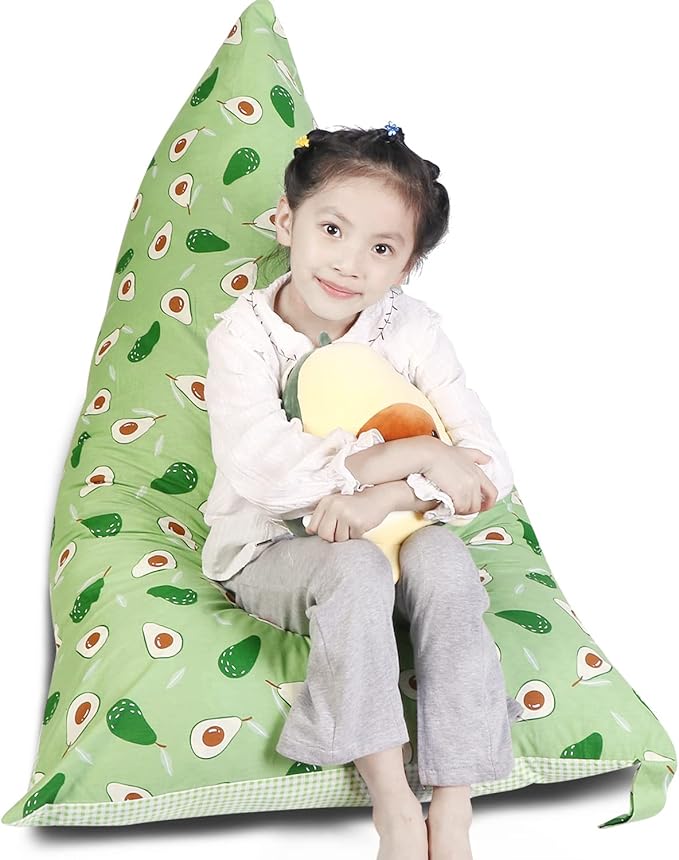 Stuffed Animal Storage Bean Bag Chair Cover, Cotton Green Avocado Plush Toy Storage Stuff and Sit Seat for Kids/Teens/Adults, 52" x 31" Extra Large Triangle Floor Sofa, 200L/52Gal, Cover Only