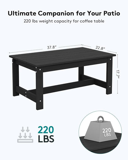 SERWALL HDPE Patio Furniture Set, 1 Pieces Outdoor Sectional Conversation Sofa Set, All Weather Patio Couch Furniture with Coffee Table for Balcony, Deck, Black