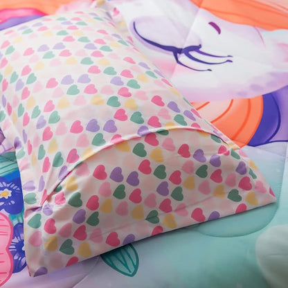 ADASMILE A & S Unicorn Bedding Twin for Girls Unicorn Bed Set Pink Unicorn Comforter Set Twin 6Pieces Girls Bed in A Bag Comforter with Hearts Sheets Reversible Unicorn Bed Sheets Home Unicorn Decor