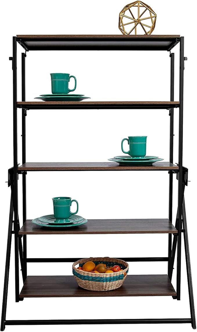 Origami modern 2 in 1 shelf to table Style, Organizer Deco Rack magically turn to a table/desk in a second, fully assembled, patent pending, Black/walnut (STT-WLN)