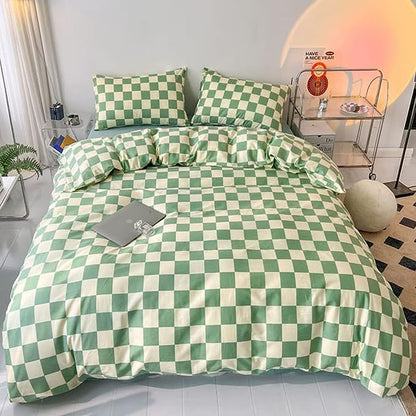 Wellboo Green White Plaid Comforter Sets California King Women Men Sage Green Checkerboard Grid Bedding Comforters Cal King Cotton Modern Grass Green and White Checkered Geometric Luxury Abstract Bed