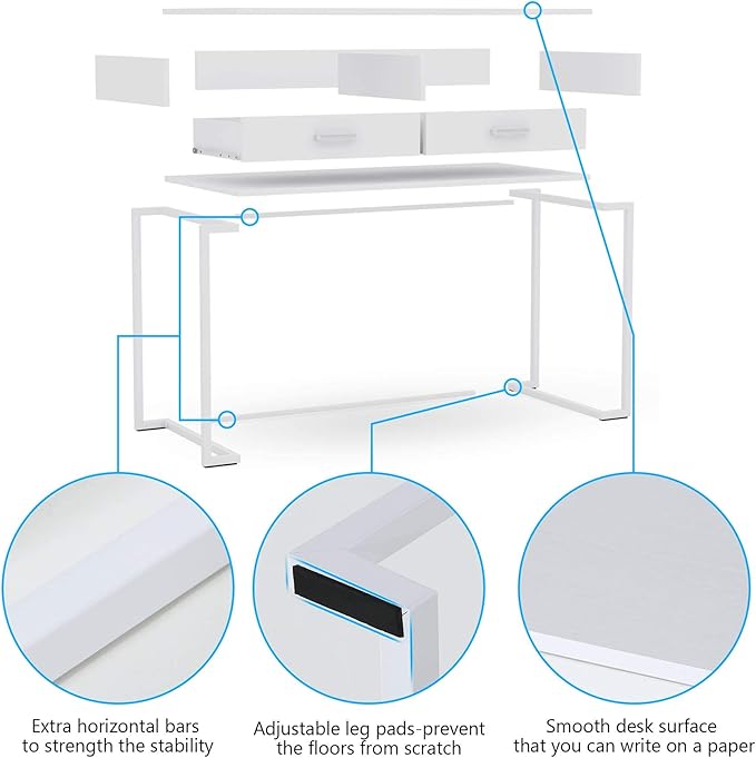 Tribesigns 40 Inch White Computer Desk, White Writing Desk with 2 Drawers, Modern Simple Study Desk Makeup Vanity Table for Bedroom Small Spaces