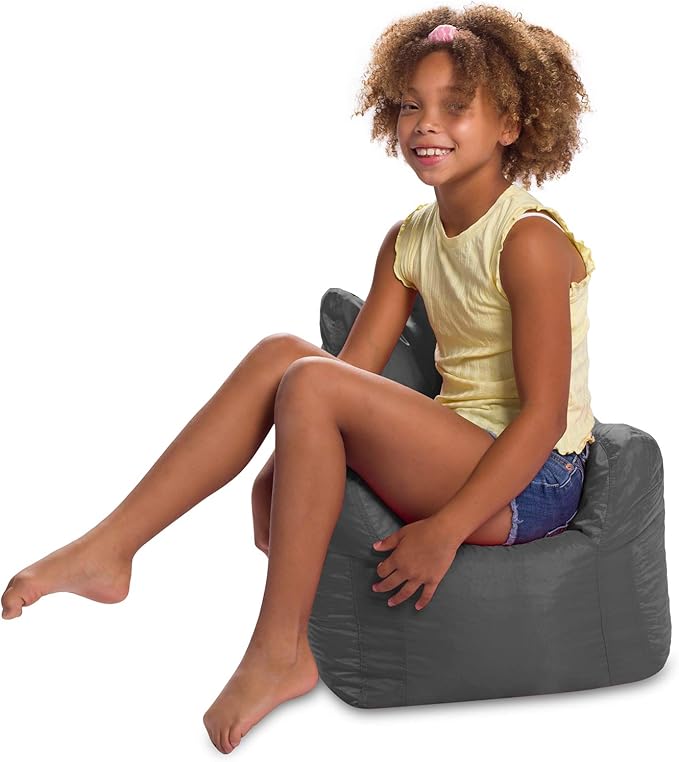 Posh Creations Bean Bag Structured Seat for Toddlers and Kids, Comfy Chair for Children, Pasadena, Charcoal Gray