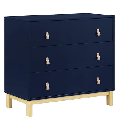 Delta Children Gap babyGap Oxford 6-in-1 Convertible Crib - Greenguard Gold Certified, Bianca White/Natural & Gap babyGap Legacy 3 Drawer Dresser with Leather Pulls, Navy/Natural