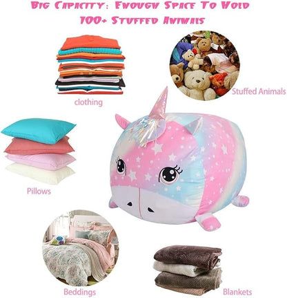 Unicorn Stuffed Animal Storage for Teens Girls Bedroom, Kids Bean Bag Chairs, Super Soft Velvet Fabric Large Size Covers Only