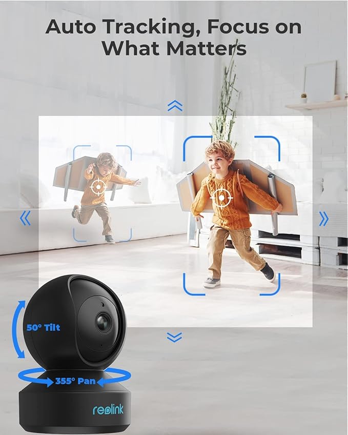 REOLINK Indoor Security Camera E1 Pro(Black), 4MP Plug-in Pet Camera Support 2.4/5 GHz WiFi, 360 Degree Auto Tracking Baby/Dog Monitor, Person/Pet Detection, Night Vision, 2 Way Audio, Local Storage