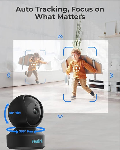 REOLINK Indoor Security Camera E1 Pro(Black), 4MP Plug-in Pet Camera Support 2.4/5 GHz WiFi, 360 Degree Auto Tracking Baby/Dog Monitor, Person/Pet Detection, Night Vision, 2 Way Audio, Local Storage