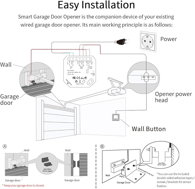 LoraTap Smart WiFi Garage Door Opener Controller, Wireless Remote Control Switch Timer Open/Close Monitor, Smart Life App Control, Voice Control, Works with Alexa and Google Home, No Hub Required