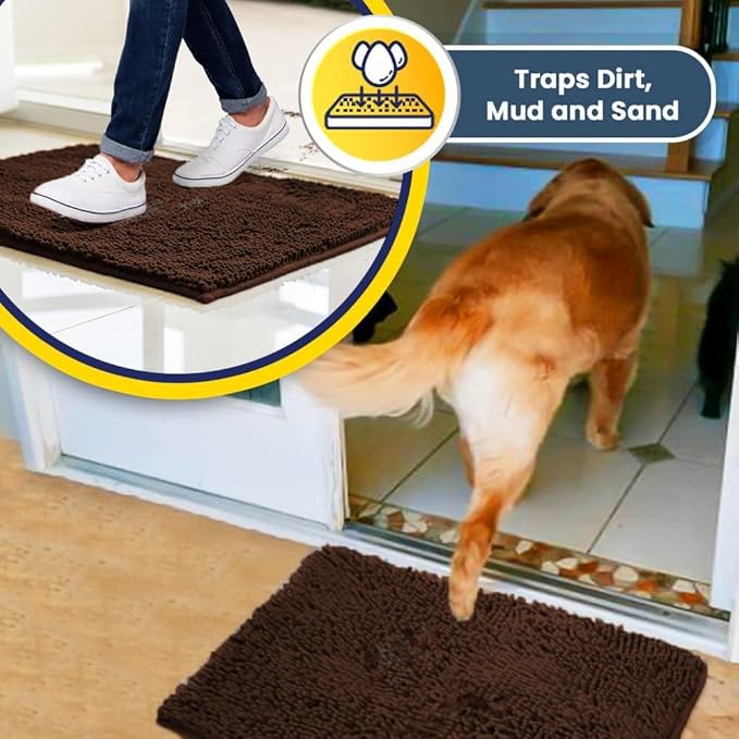 Muddy Mat® Shown on TV – Super Absorbent Microfiber Dog Door Mat for Muddy Paws, Non-Slip Washable Pet Rug, Quick Dry Chenille Entryway Carpet, Machine Washable Indoor Outdoor mat, Brown 72"x48"