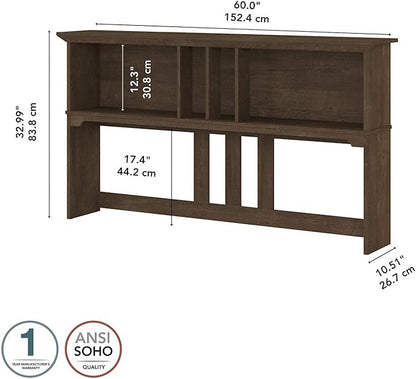 Bush Furniture Salinas Hutch, Desk Attachment with Shelf Storage for Home Office, 60W, Ash Brown