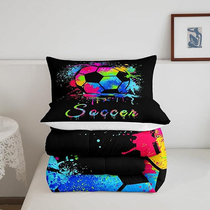 Feelyou Kids Soccer Ball Game Comforter Set King Size Football Bedding Set for Boys Girls Teens Bedroom Decor Rugby Sports Comforter American Football Player Duvet Set with 2 Pillow Case