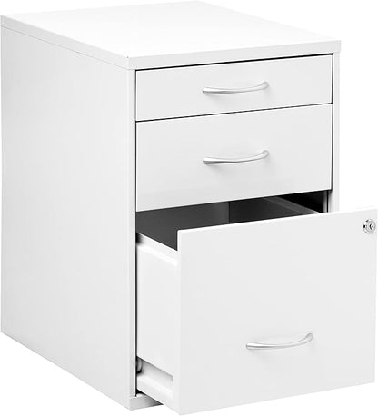 OSP Home Furnishings HPB Heavy Duty 3-Drawer Metal File Cabinet for Standard Files and Office Supplies, White Finish
