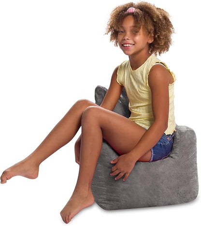 Posh Creations Structured Comfy Bean Bag Chair for Gaming, Reading, and Watching TV, Pasadena Chair, Rabbit Fur - Gray