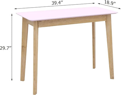 TaoHFE Pink Vanity Desk with Solid Rubber Wood Legs Glossy Pink 39 Inch Vanity Table Computer Desk for Home Small Spaces Girl Makeup Desk Modern Vanity Desk No Mirror Dressing Table for Bedroom