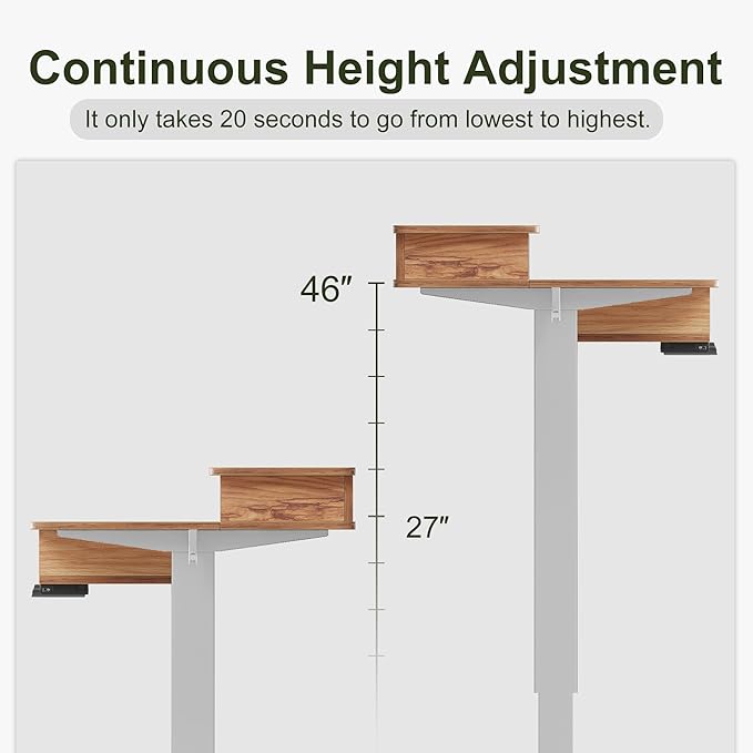 BANTI Height Adjustable Electric Standing Desk with 4 Drawers, 63 x 24 Inch Table with Storage Shelf, Sit Stand Desk, Light Rustic Brown Top