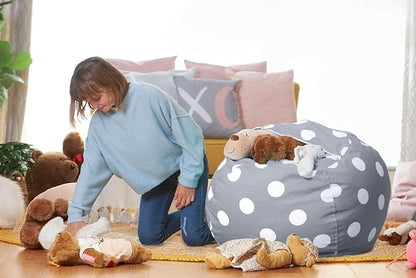 Aubliss Stuffed Animal Bean Bag Storage Chair (Grey Dot, X-Large (48''))