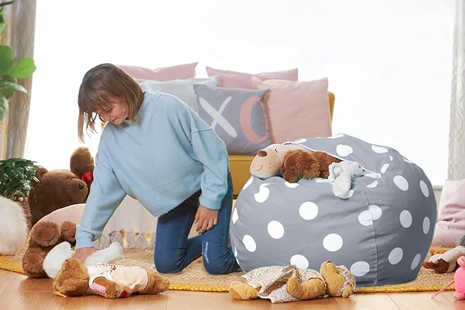 Aubliss Stuffed Animal Bean Bag Storage Chair (Grey Dot, Large (38''))