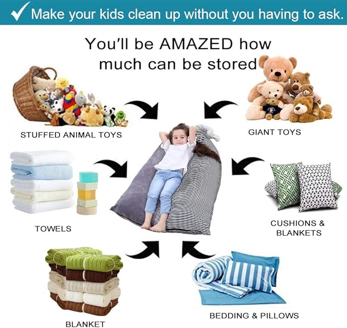 Stuffed Animal Storage Bean Bag Chair Cover | 53" Extra Large Beanbag Cover for Kids and Adults, Plush Toys Holder and Organizer for Boys and Girls | Premium Velvet - Soft & Comfortable