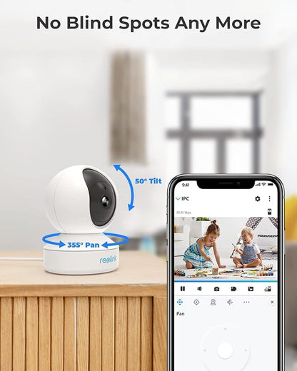 REOLINK 2K Indoor Security Camera E1, Plug-in 2.4G Wireless WiFi for Baby/Pet Monitor with Phone app, 360 Degree Dog Camera with Person/Pet Detection, Night Vision, 2-Way Talk, Local Storage