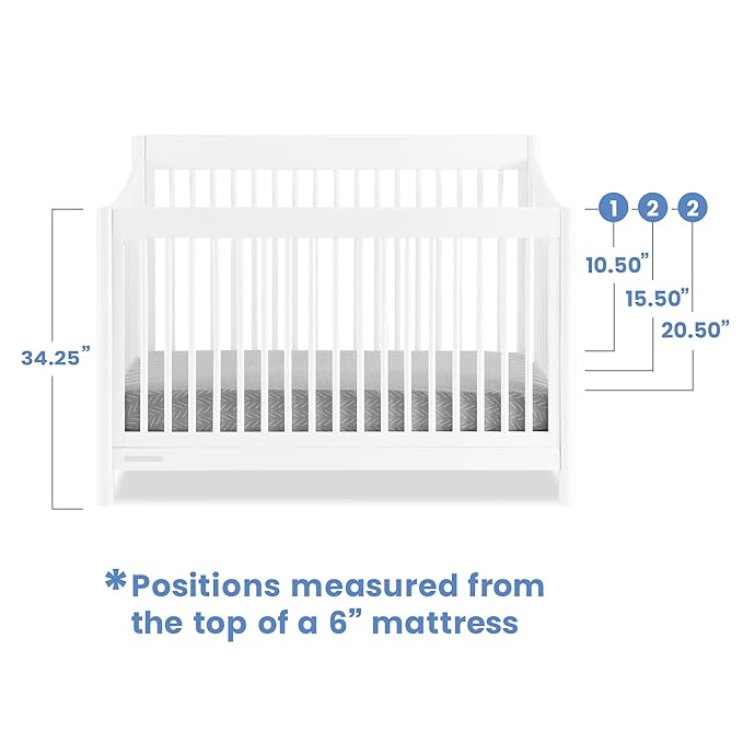 Delta Children Brooks 6-in-1 Convertible Crib - Greenguard Gold Certified, Bianca White