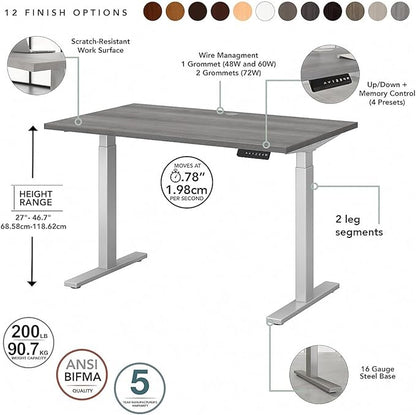 Bush Business Furniture Move 60 Series Electric Ergonomic Sit-Stand Computer Table for Home and Professional Office, 60W x 30D, Platinum Gray