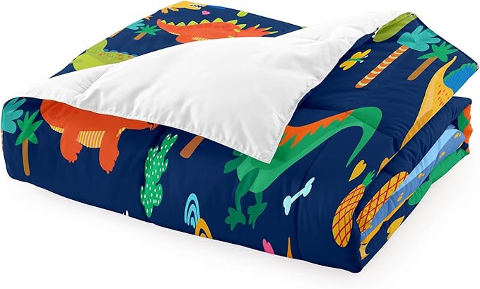 Cartoon Dinosaur Comforter Set for Kids Dark Blue Dinosaur Twin Comforter Set for Boys Dinosaur Kids Bedding Set Soft Breathable Twin Dinosaur Quilt with 1 Pillowcase for All-Season, Twin Size