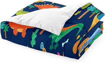 Dinosaur Comforter Set for Boys, Cartoon Dinosaur Bedding Set Queen Size, Cute Blue Pattern Dinosaur Comforter Set for Kids Teens Soft Breathable All Season Quilt 3Pcs with 2 Pillowcases