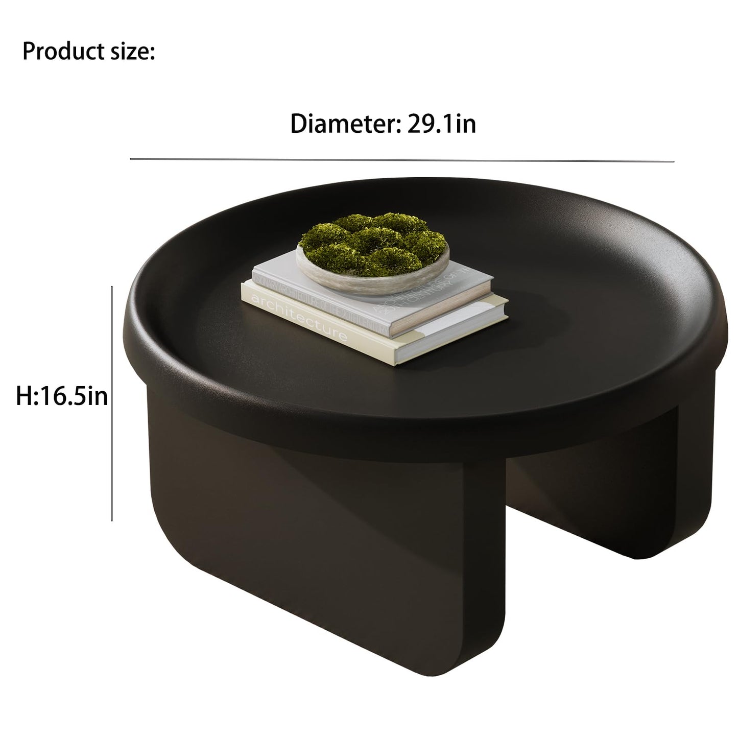 Round Coffee Table,Modern Coffee Table,Unique Circle Coffee Tables,Metal Center Table for Living Room (Black, 29.5 x 16.5)