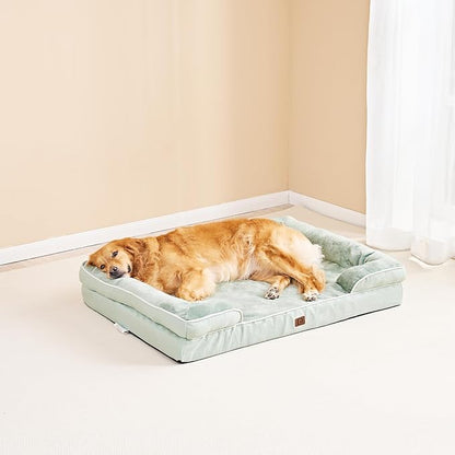 EHEYCIGA Orthopedic Dog Beds for Extra Large Dogs, Waterproof Memory Foam XXL Dog Bed with Sides, Non-Slip Bottom and Egg-Crate Foam Big Dog Couch Bed with Washable Removable Cover, Sage Green