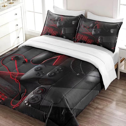 Gaming Comforter for Boys Teens,Game Bedding Sets Twin,Kids Gamer Comforter Set,Video Game Bedroom Decor,Gamepad Controller Duvet Insert All Season 3 Piece 1 Comforter and 2 Pillowcases