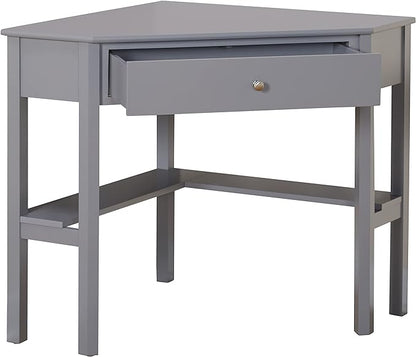 Target Marketing Systems Ellen Corner Desk Drawer and One Storage Shelf for Living Room, Bedroom, or Home Office, Small Computer Table, 42" W x 30" H, Gray