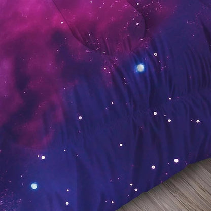 Galaxy Comforter Sets Queen Size Purple Outer Space Bedding Set for Teen Girls Boys Kids Children Bedroom Dorm Quilt 1 Comforter + 2 Pillow Cases