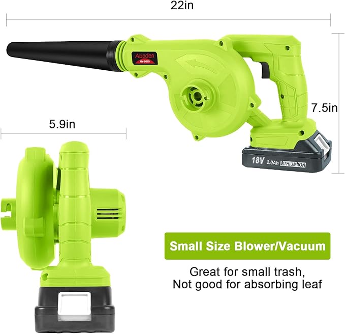Abeden Cordless Leaf Blower,2-in-1 Electric Handheld Sweeper/Vacuum with 18V 2.0Ah Lithium Battery for Blowing Leaf,Cleaning Dust,Small Trash,Car,Computer Host