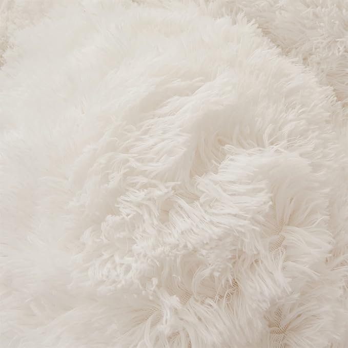 FOPPA Luxury Faux Fur Comforter Cover Set Ultra Soft Plush Bedding Sets 3 Pieces (1 Faux Fur Duvet Cover + 2 Faux Fur Pillow case) Zipper (White, Queen)