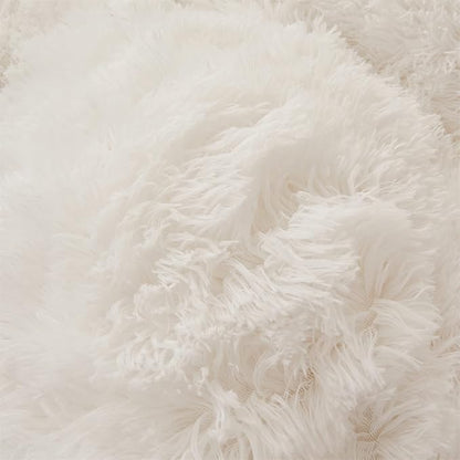 FOPPA Luxury Faux Fur Comforter Cover Set Ultra Soft Plush Bedding Sets 3 Pieces (1 Faux Fur Duvet Cover + 2 Faux Fur Pillow case) Zipper (White, Queen)