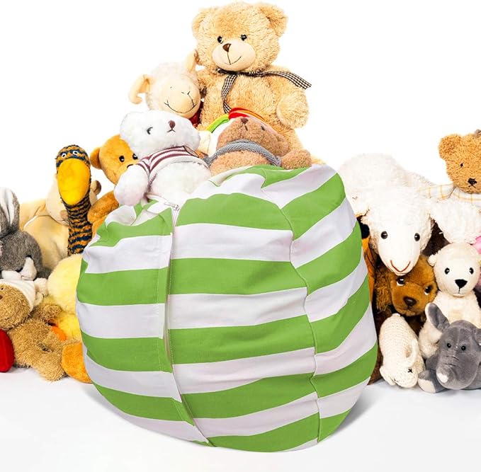 27Inch Stuffed Animal Storage Bean Bag Chair Cover for Kids room, Gifts for 3 4 5 6 7 8 9 Boys Girls Stuffed Animals Toy Storage Bags, New Year Gift-Green