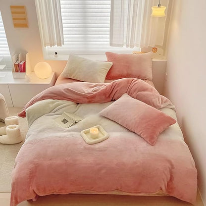 Wellboo Pink White Gradient Comforter Sets Full White and Pink Fluffy Bedding Comforters Modern Bean Pink Gradient Flannel Quilts Farmhouse Abstract Art Watercolor Comforters Sherpa Fuzzy Plush Bed