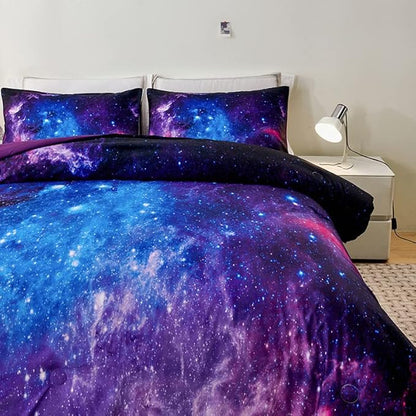 Galaxy Comforter Set,Girls Purple Bedding Set Full,Galaxy Bedding Set for Kids Girls Boys,Space Comforter Set Full with Pillowcase,Girls Full Comforter Set